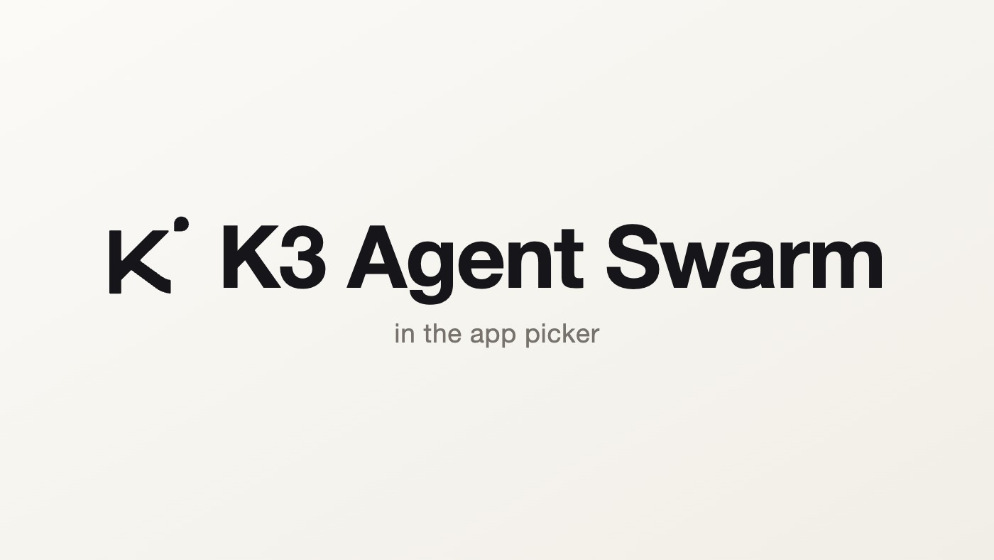 K3 and 'K3 Agent Swarm' surface in the Kimi app model picker